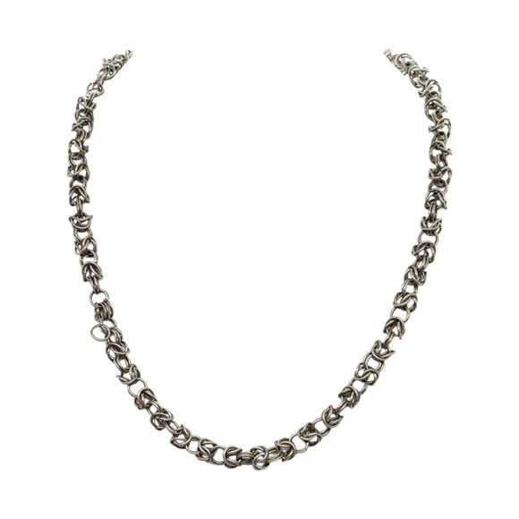 Sterling Silver Byzantine Chain Necklace 18 Inch 26.8g Vintage Chunky Fancy - Picture 3 of 8